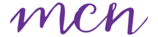 The MCN Network Logo. Purple letters written in cursive spelling out MCN.